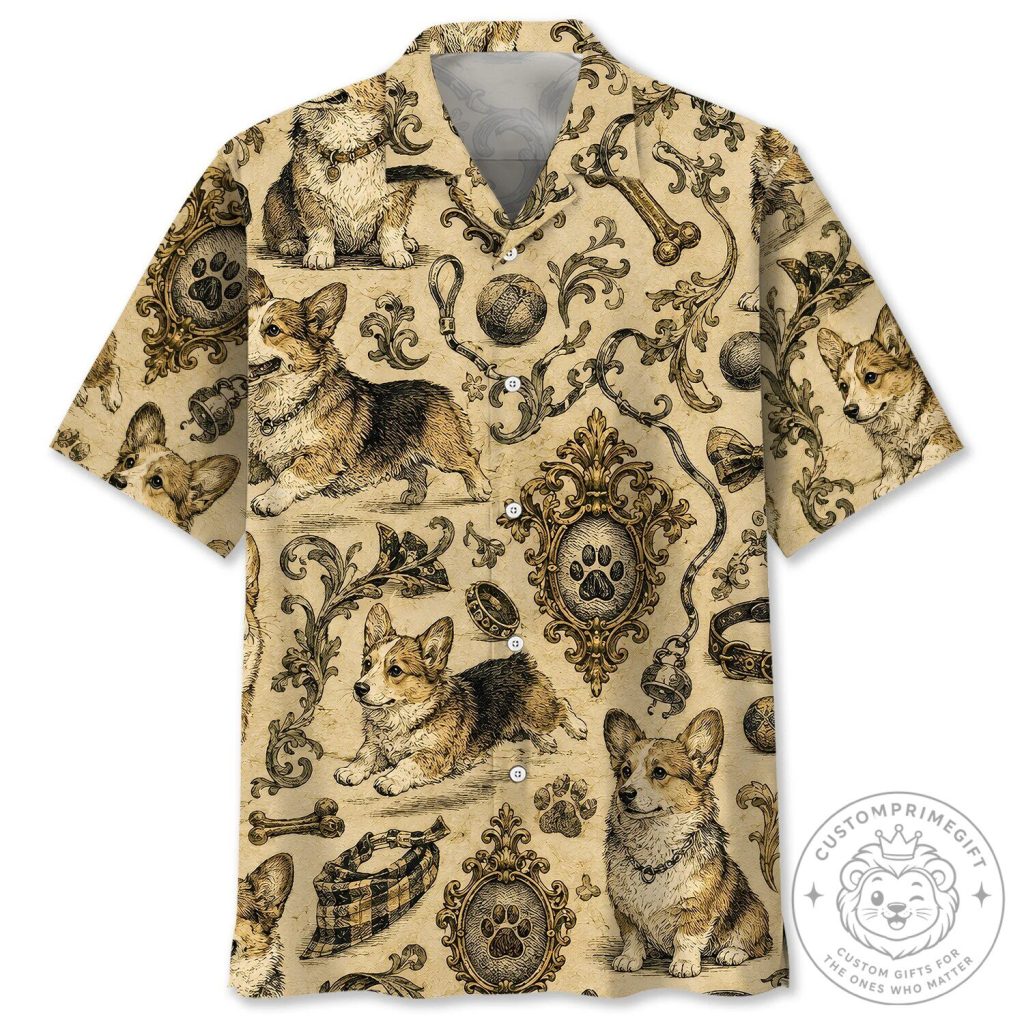 Cute Corgi Dog Vintage Style Pet Lover Hawaiian Shirt